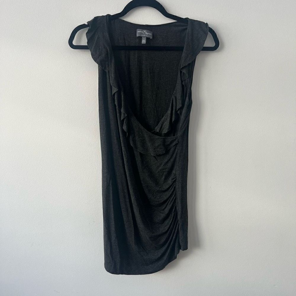 Market Spruce Women's Maternity Black Ruffle Surplice Ruched Mini Dress Small